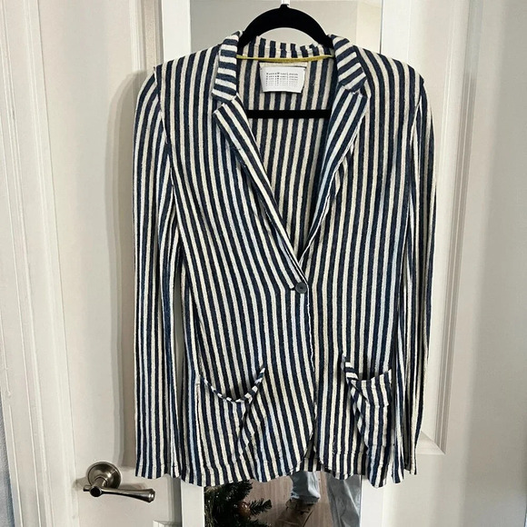 543 Harris Wharf London Striped Blazer Size 44 Color Blue White - Picture 1 of 6